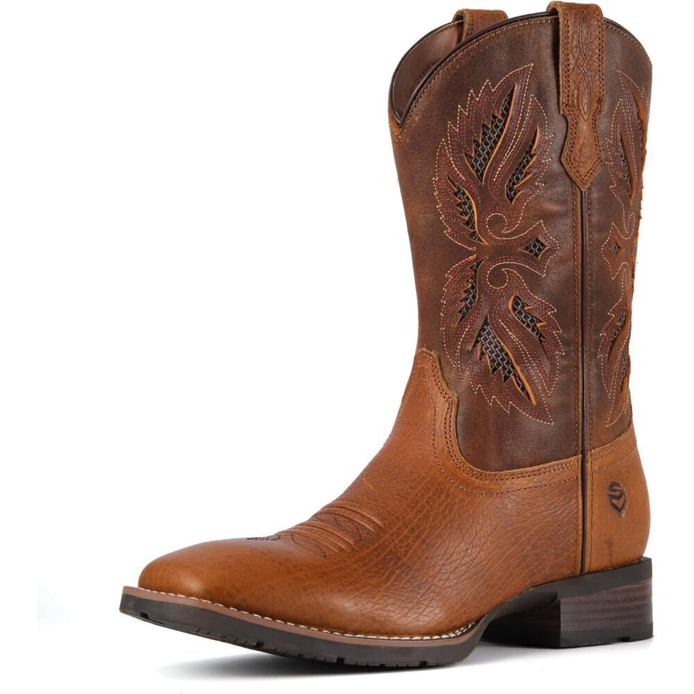 Men’s Earth Square Toe Leather Boots Durable 10-inch Pull-on Wellington Boots